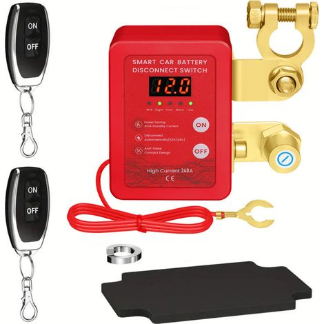12V Battery Disconnect Switch with Wireless Remote Control, Battery Disconnect Switch with Shutoff, 240A Anti-Theft Battery Disconnect Switch for Car, RV, ATV, Truck, Boat