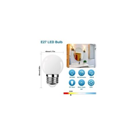 Bombilla LED E27 3W G45, Bombilla LED de 3W, Mini Globo Golfball E27 G45, Bombilla de luz blanca cálida, Ángulo de haz de 360°, No regulable, Paquete de 10 [Clase energética G] - Crezuo