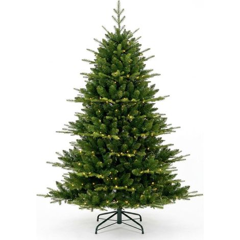Sapin de Noël Artificiel 183 cm avec Glowères LED, Sections Réalistes de Picea, Montage Facile – Pied Métallique Inclus – 6 Pieds