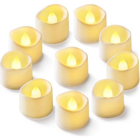Lot de 12 bougies chauffe-plat à piles, bougies LED sans flamme à effet vacillant, plus de 200 heures d'autonomie. (1/5)