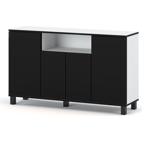 Commode 140 cm - Blanc et Noir - Style Loft - Élégante et Spacieuse - Design Moderne (1/5)