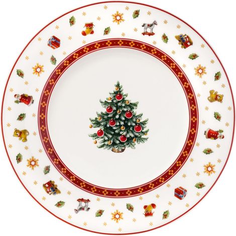 Assiette à Dessert Rouge et Blanc, Garanti Lave-Vaisselle, Compatible Micro-Ondes, Vaisselle, Article de Noël, Décoration Noël Table, Porcelaine (1/5)