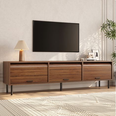 Mueble para TV de 180x40x55 cm con 3 puertas correderas hacia arriba, almacenamiento estructurado, MDF color nogal. (1/5)
