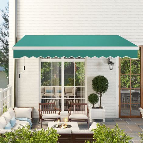 Manuelle Markise 395 x 245 cm mit Kurbel, Balkon-, Terrassen- und Balkonmarkise, Aluminium und Polyestergewebe 280 g/m², UV-beständig, grün