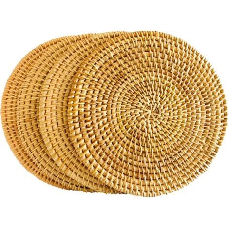 QORVA-Dessous de plat en rotin pour hot pot, dessous de verre en rotin, fait main exotique, cadeau créatif, 4 pièces (1/4)