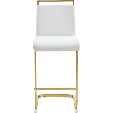 2er-Set Barhocker skandinavisch, weißes Kunstleder, goldfarbene Metallbeine, 96,5 cm (1/5)