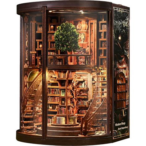 Book Nook Bibliothèque Ronde DIY, Maquette 3D Serre Livre avec LED Tactile (1/5)