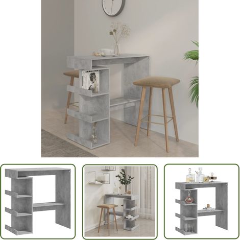 The Living Store Bartisch mit Regal Betongrau 100x50x101,5 cm Holzwerkstoff - Stehtisch - Bartisch - Bistrotisch - Kücheninsel - Holzwerkstoff (1/5)