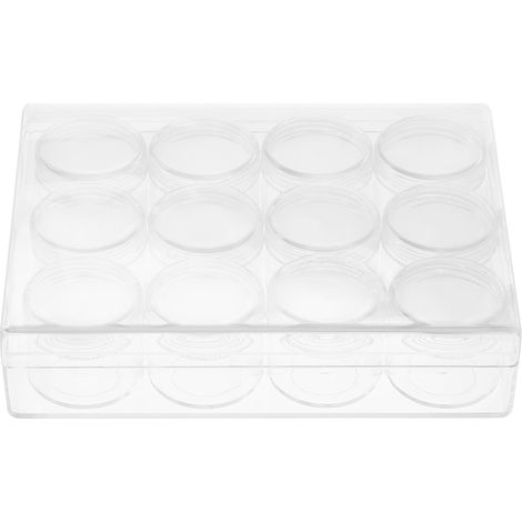 Boîte de Rangement Rectangulaire Transparente pour Perles de Bijoux avec 12 Petits Pots Ronds (15g) (1/5)