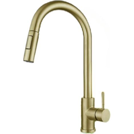 1 robinet de cuisine, finition or brossé, bec pivotant 360°, 3 modes de jet, acier inoxydable 304, pour évier et bac à légumes (1/5)