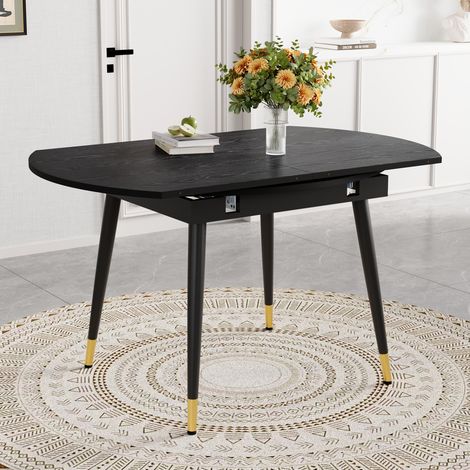 Mesa de comedor extensible redonda a ovalada, MDF negro, 135 x 85 x 77 cm HAVRYA (1/5)