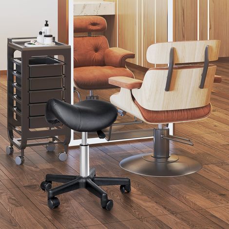 Tabouret à roulettes, tabouret de massage avec hauteur réglable 43-55 cm et selle ergonomique, chaise de travail à roulettes pivotant 360°, pour salon de massage, tatouage, clinique, spa, noir (1/5)