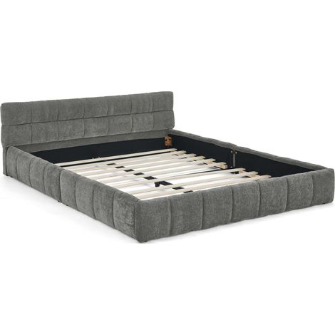 Letto matrimoniale 140 x 200 cm in ciniglia grigio scuro con testiera capitonné (1/5)