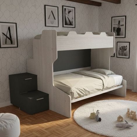 Letto a castello con gradini a cassetti e passerella - Una piazza e mezza e singola - Rovere rock