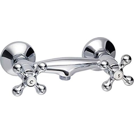 1 Mitigeur de douche, style rétro, finition chromée, en laiton, avec raccords excentrés et rosaces, pour salle de bain