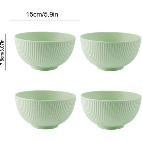 (Ensemble vert de 4 pièces) Bols en paille de blé, récipients de qualité alimentaire, ustensiles de cuisine