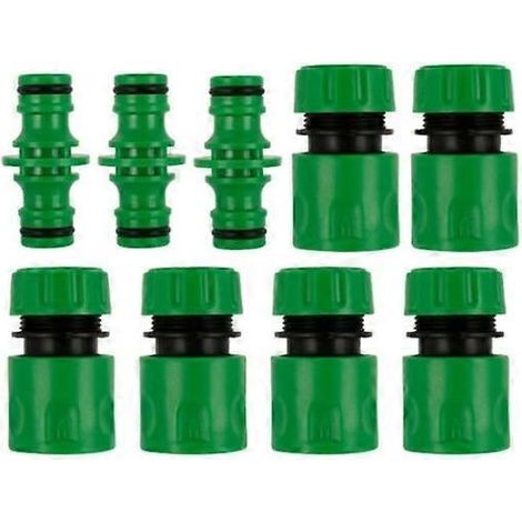Set of 3 double male connectors and 6 quick connectors for 1/2" garden hose connection - plastic (1/5)