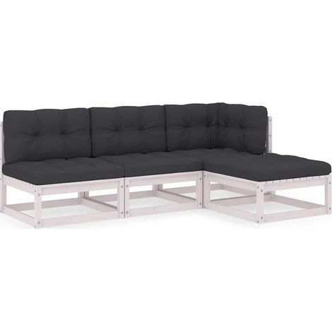 Set Divani da Giardino 4 pz Salotto da Giardino con Cuscini Legno Massello Pino (1/5)