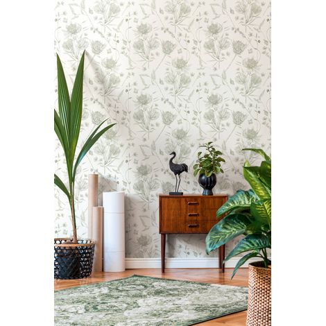 A.S. Création Drawn Into Nat 394273 Vliestapete Blumen / Floral 10.05 x 0.53 m Grün Wohnzimmer Schlafzimmer Büro (1/5)