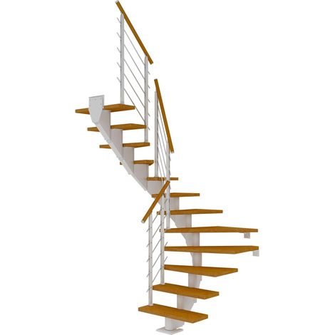 Dolle Mittelholmtreppe Hamburg 1/2 gewendelt Eiche, geölt 85 cm breit für Geschosshöhen 278 – 322 cm UK Metall Weiß inkl. einseitigem Designgeländer