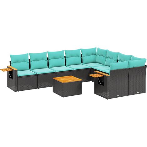 Maison Exclusive - Set Divani da Giardino 10 pz con Cuscini Nero in Polyrattan (1/5)