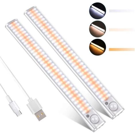 Lampes de Placard à LED - Lot de 2 - 120 LED - Détecteur de Mouvement - Rechargeable USB (1/4)