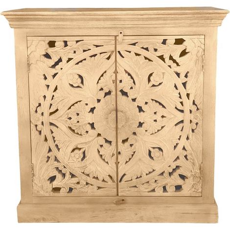 Commode buffet en bois de manguier blanc lavé, meuble de rangement avec 2 portes - PANGIVO (1/3)