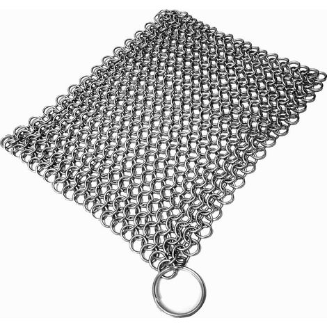10 x10cm Nettoyant pour fonte en cotte de mailles en acier inoxydable pour nettoyer la poêle en fonte, le wok, la marmite, la plaque chauffante, le chaudron en fonte, le four (1/5)
