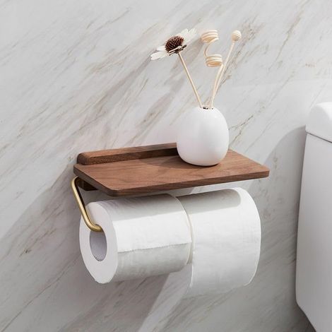 Toilettenpapierrollenhalter, Wandmontierter Toilettenpapier- und Handtuchhalter (kein Bohren erforderlich), Toilettenpapierbox, Handyhalterung, Toilettenpapierhalter, Holzständer (1/4)