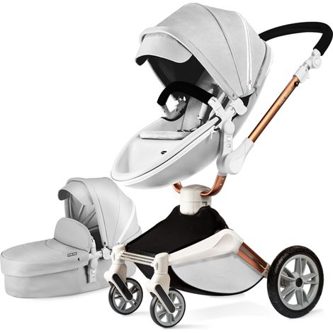Poussette bebe pivotante 360 degres cuir PU reglable 3 positions Gris