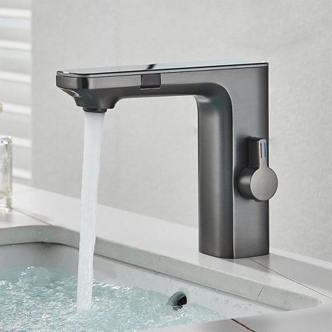 Infrarot-Elektronik-Automatik-Mischbatterie für Kalt- und Warmwasser, Messing, Grau, Stahl (1/5)