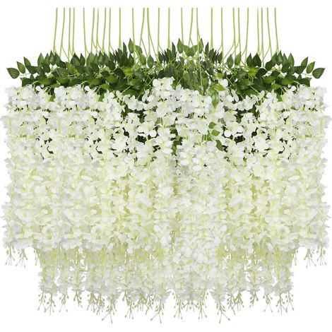 Künstliche Blumen, künstliche Glyzinien, Ranken, Kunstseide, für Zuhause, Garten, Hochzeit, Party, Dekoration, 24 Stück