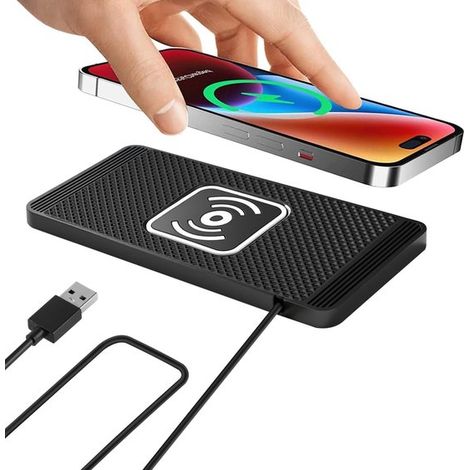 Caricabatterie wireless per auto, base di ricarica wireless da 15 W, caricabatterie wireless e antiscivolo per cellulari, cuffie, ecc. (USB 1 m) (1/5)