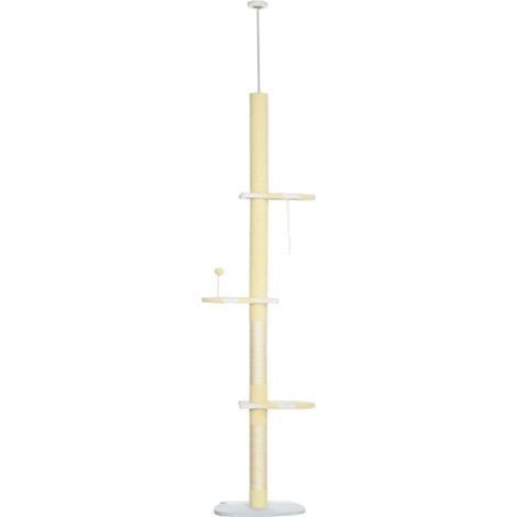Tiragraffi regolabile in altezza, antiscivolo, con palo in corda di sisal, dimensioni: 220-260 cm (H) x 47 cm (L) x 34 cm (P), disponibile nei colori giallo, bianco e blu, spedito direttamente dal neg (1/5)