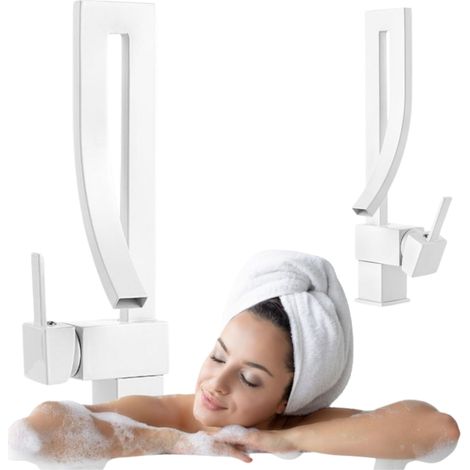 Grifo lavabo caño alto monomando, Blanco (1/3)
