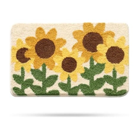 Tapis de bain mignon, ultra doux et absorbant, antidérapant et confortable, lavable en machine, 40 x 60 cm (motif tournesol) (1/5)