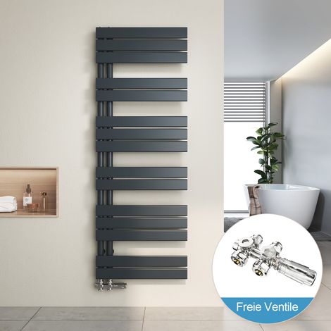Heilmetz Radiador de Baño y Multiblock set Calentador Secatoallas Calentador de Toallas Antracita 140x50cm + Cromo Válvula