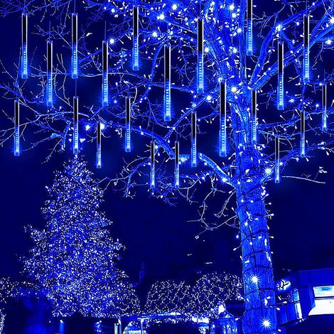 Guirlande lumineuse blanche d'extérieur, effet pluie de météores, 30 cm, 8 tubes, 192 LED, cascade de neige et de stalactites, idéale pour sapin de Noël, décorations d'Halloween, mariages et fêtes. (1/5)