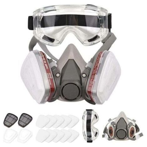 Respirateur réutilisable Demi-masque 6200 Masque à gaz Protection respiratoire Respirateurs avec lunettes de sécurité pour peinture Soudage à la vapeur organique Polissage Travail du bois et autres pr (1/5)