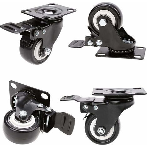 4 Roulettes pivotantes avec frein 50mm en Caoutchouc Castor Roues pour Meubles avec Capacité de 400kg, Noir (1/5)