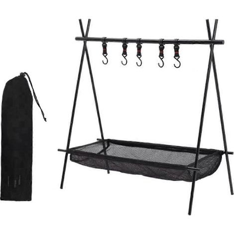 Rahmen + Netztasche, faltbares Campingstativ mit Aufhänger für Zubehör, 61 x 100 x 105 cm