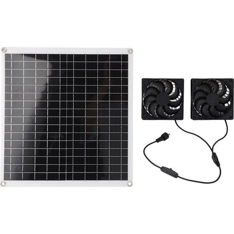 Ortviai Ventilateur solaire portable 20 W 12 V avec panneau photovoltaïque monocristallin – kit de ventilation extérieure