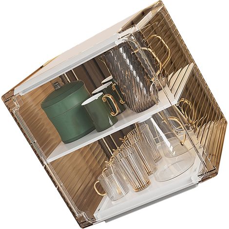 Rangement Tasses Poussière Empilable Plastique Transparent Boîte Organisation pour Meuble Bureau Blanc Moyen (1/5)
