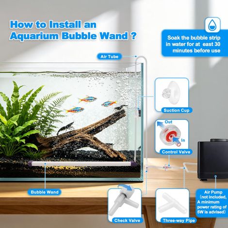 Rideau de Bulles pour Aquarium 35cm Diffuseur d'Air Haute Densité Barre de Bulles pour Bassin Hydrophonie Poisson avec Tuyau d'Air et Accessoires (1/5)