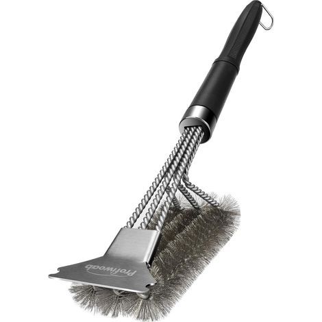 Brosse pour barbecue, brosse pour barbecue Omega, brosse pour barbecue en acier inoxydable, brosse de nettoyage triangulaire en métal de 45 cm (18 pouces), brosse à trois têtes avec manche amovible (1/5)