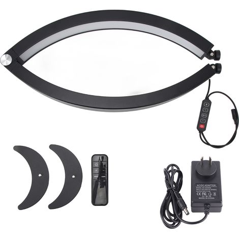 Lampada da Tavolo Mezzaluna HD-M10XL 28 Pollici 40W LED Dimmerabile con Telecomando – Luce Uniforme RA90 in Alluminio e PVS – Design Elegante per Estetiste, Trucco e Cura della Persona (1/5)