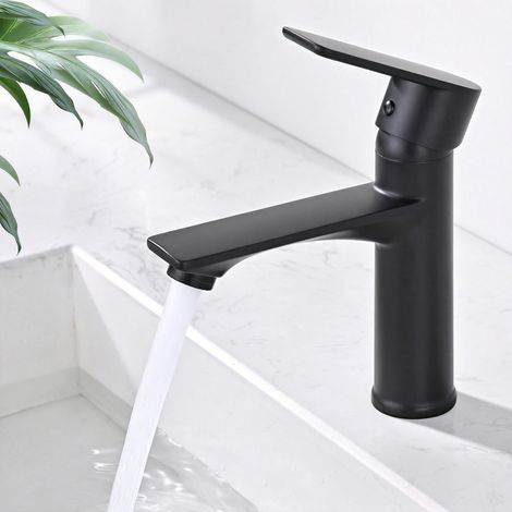 Robinet Lavabo Noir Mitigeur Salle de Bain Robinet Vasque Mitigeur Lave Main eau chaude et froide Robinetterie Acier inoxydable (1/5)