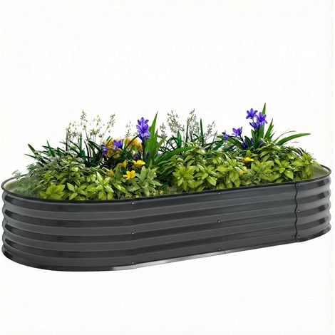 Outsunny Galvanised Raised Garden Bed Planter Box, Dark Grey