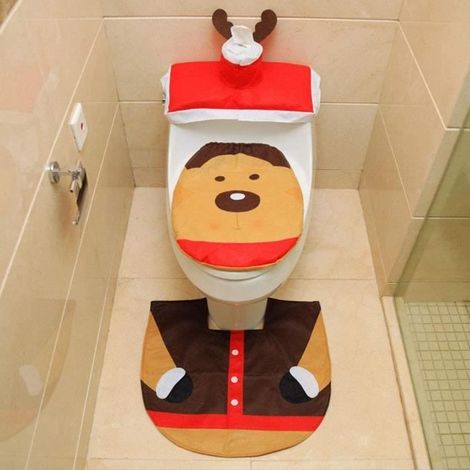 Hussen für Toiletten – Weihnachtsdekoration – Elch – Flanell – Rutschfest – Waschbar