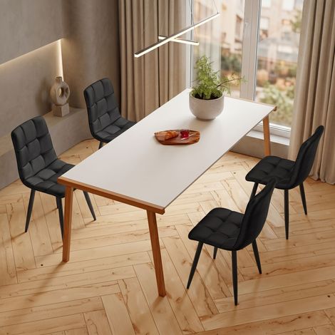 Set di 4 sedie - Tavolo da pranzo con 4 sedie nere - Sedia da pranzo in velluto (1/5)